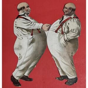 Victorian Trade Card Large 12" Die Cut 2 Large Round Men Shaking Hands Humorous
